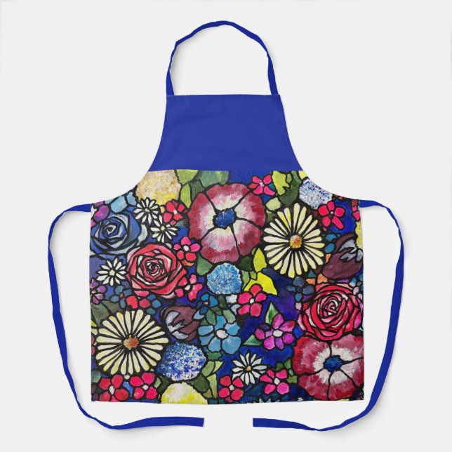 Tablier Vibrant Pavot Daisy Floral Art Apron (Recto)