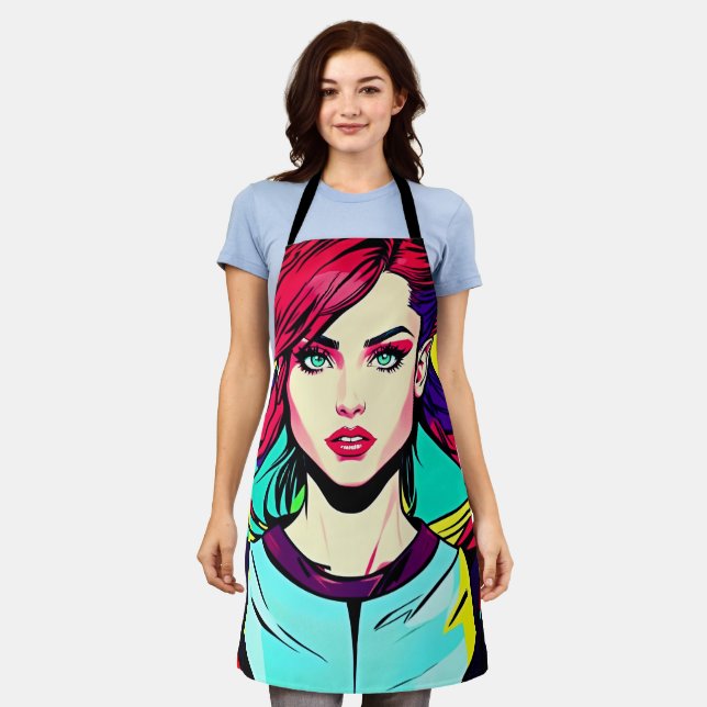 Tablier Vibrant Pop Art Girl Apron - Cool rétro (Porté)