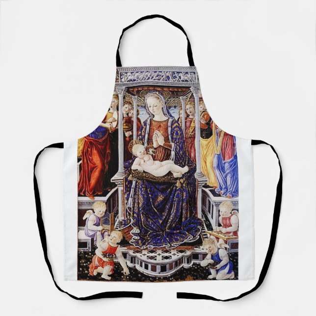 Tablier Vierge à l'Enfant enthronisée avec un ange musicie (Recto)