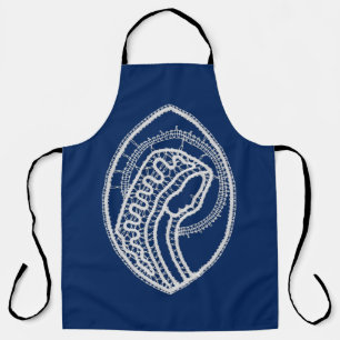 Tablier Vierge Marie, dentelle blanche, bleu marine