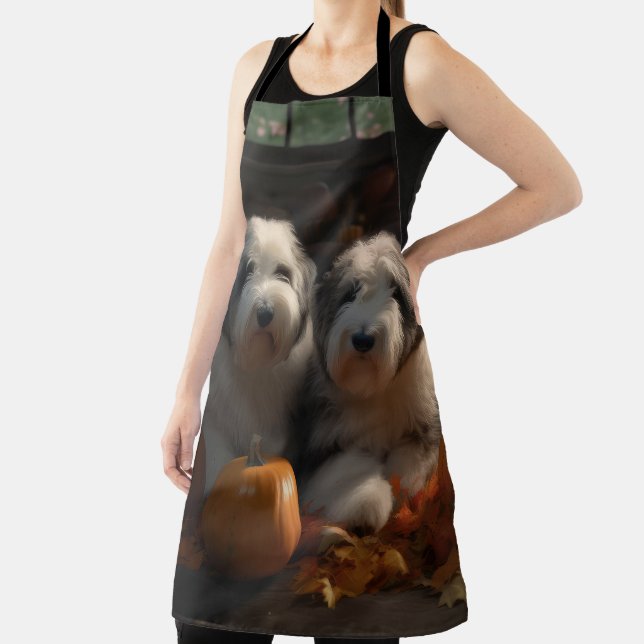 Tablier Vieux anglais Sheepdog Chiot Chiot Automne Citroui (Insitu)