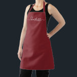 Tablier Vieux script personnalisé brique rouge chic solide<br><div class="desc">Texte de script moderne personnalisé vieille brique rouge monogramme simple couleur unie simple girly élégant chic vieille brique rouge et texte blanc tablier de cuisine. Personnalisez-le avec un nom, une citation, une phrase ou un texte. Idéal pour les cuisiniers, les chefs, la poterie, la céramique, l'artisanat, le travail, la cuisine,...</div>
