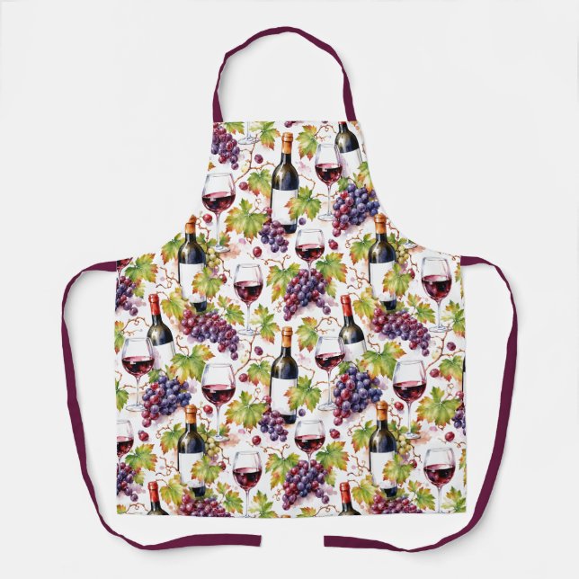 Tablier Vignoble Vin et Raisin Aquarelle (Recto)