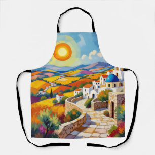 Tablier Village méditerranéen en peinture