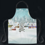 Tablier Village winter landscape with snow covered houses<br><div class="desc">Village winter landscape with snow covered houses and christmas tree with decorations</div>
