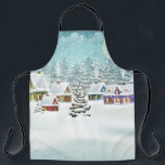 Tablier Village winter landscape with snow covered houses<br><div class="desc">Village winter landscape with snow covered houses and christmas tree with decorations</div>