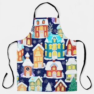 Tablier Ville d'hiver avec maisons victoriennes. Thème de