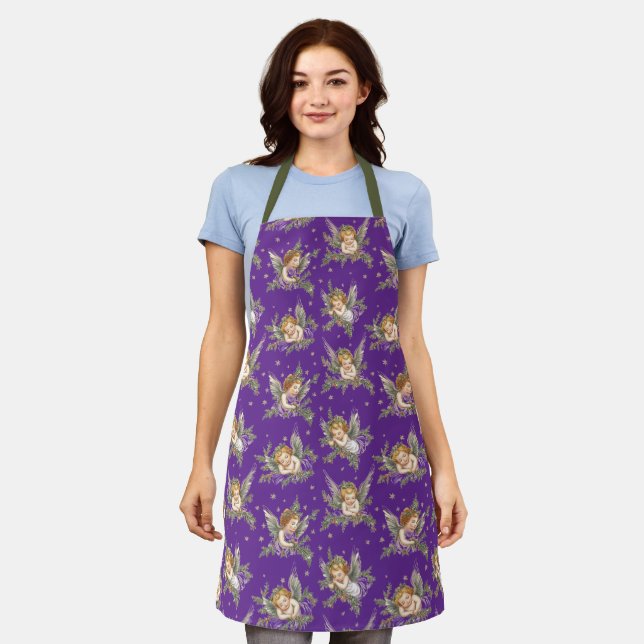 Tablier Vintage ange violet motif (Porté)