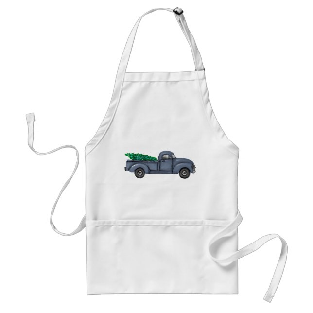 Tablier Vintage Bleu Arbre de Noël Camion Apron (Devant)