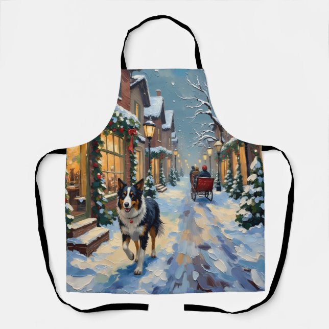 Tablier Vintage Border Collie Snowy Village Christmas (Recto)