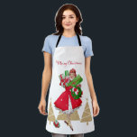 Tablier Vintage Christmas Lady présente Red Green Gold<br><div class="desc">Noël tel qu'il semblait dans les années 1950 avec cette oeuvre rétro d'une dame toute habillée en robe pleine jupe en rouge.</div>