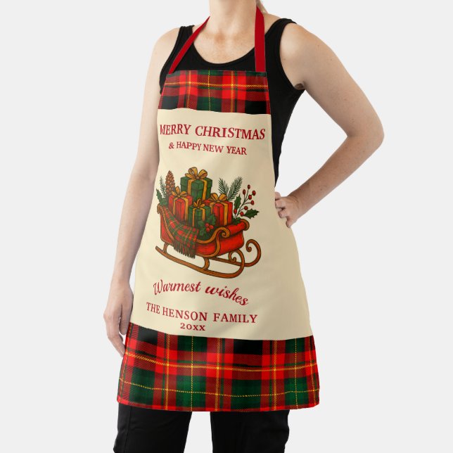 Tablier Vintage Christmas Sleigh with Gifts and Plaid  (Insitu)