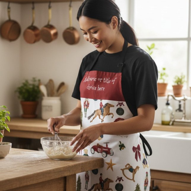 Tablier Vintage Christmas Toys Pattern Red Apron (Créateur téléchargé)