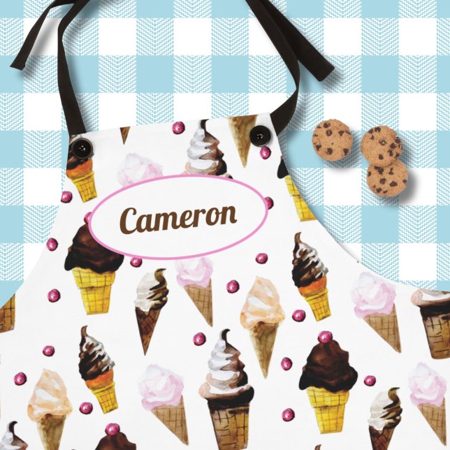 Tablier Vintage crème glacée Parlante personnalisée illust (This cute ice cream apron features my own hand-painted cherries and ice cream cones.)