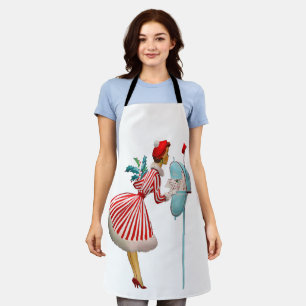 Tablier Vintage dame de Noël 1950