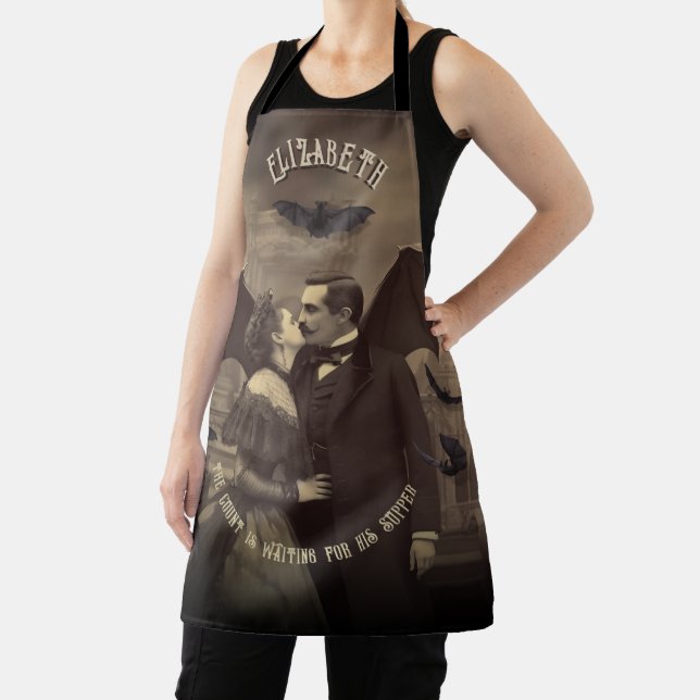 Tablier Vintage Dracula embrasse une belle dame Halloween (Insitu)