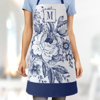 Vintage Français Fermier Peony Monogram Marine Blu