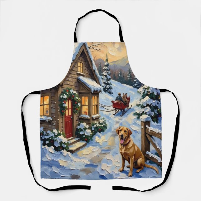 Tablier Vintage Labrador Retriever Christmas Cottage (Recto)