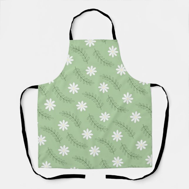 Tablier Vintage Mid-Century Green Flower Motif (Recto)