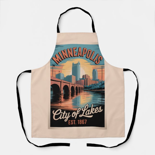Tablier Vintage Minneapolis Minnesota Retro Travel Poster  (Recto)
