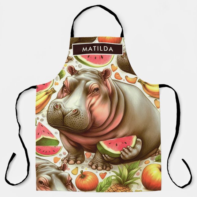 Tablier Vintage Motif d'hippopotame tropical (Recto)