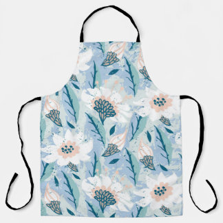 Tablier Vintage motif floral peint à la main avec grand bl