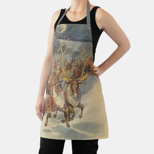 Tablier Vintage Noël Père Noël Sleigh avec Reindeer (Insitu)