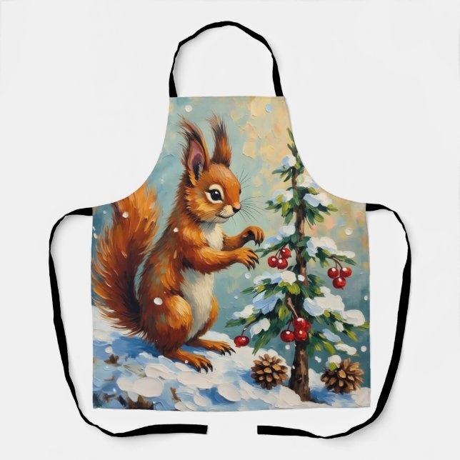 Tablier Vintage Red Squirrel Pine Tree Christmas (Recto)
