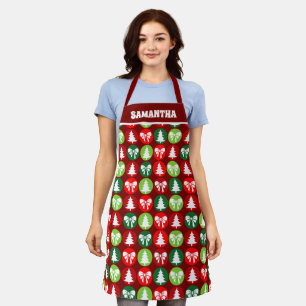 Tablier vintage rétro Arbres de Noël et Vaches Motif