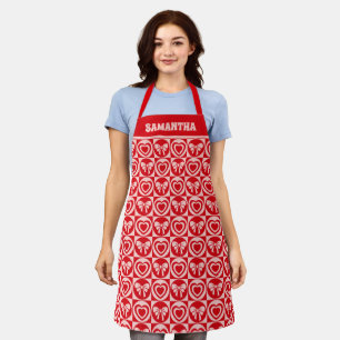 Tablier Vintage Retro Coeurs et vaches Red Valentines Day