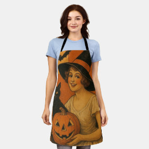 Tablier Vintage/rétro Happy Halloween sorcière, chat, citr