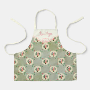 Tablier Vintage Rose personnalisé Doily Faded Green