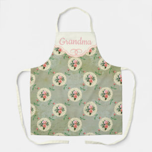 Tablier Vintage Rose personnalisé Doily Faded Green