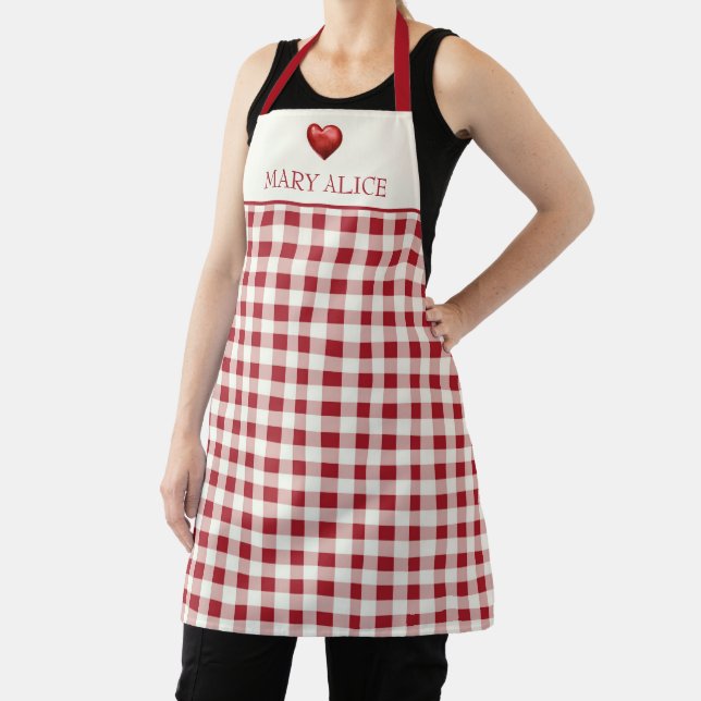 Tablier Vintage Rouge et Crème Gingham à Cœur (Insitu)