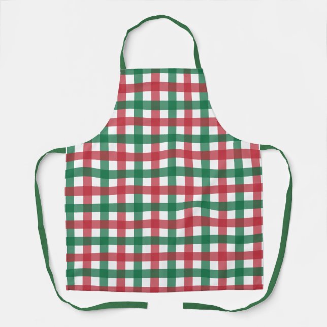 Tablier Vintage rouge rétro et vert Carré Plaid (Recto)