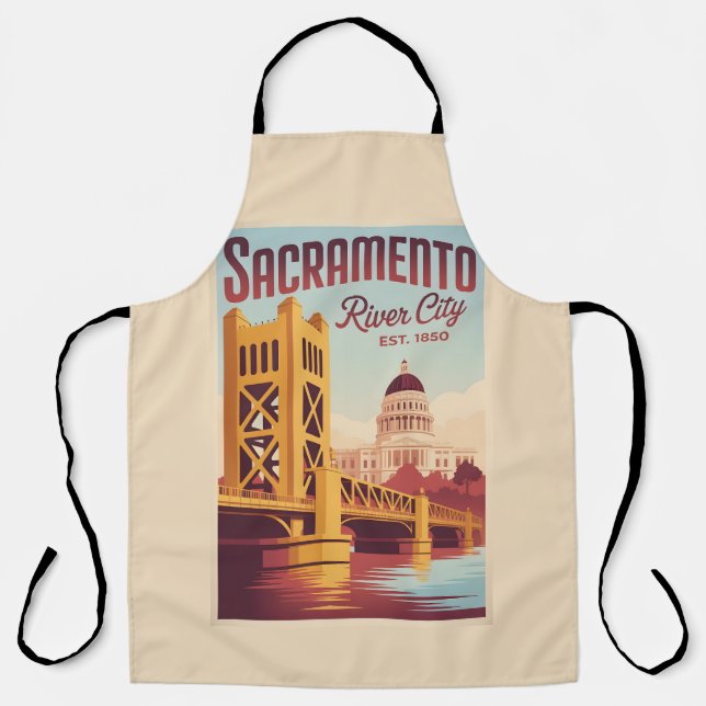 Tablier Vintage Sacramento California Retro Travel Poster  (Recto)