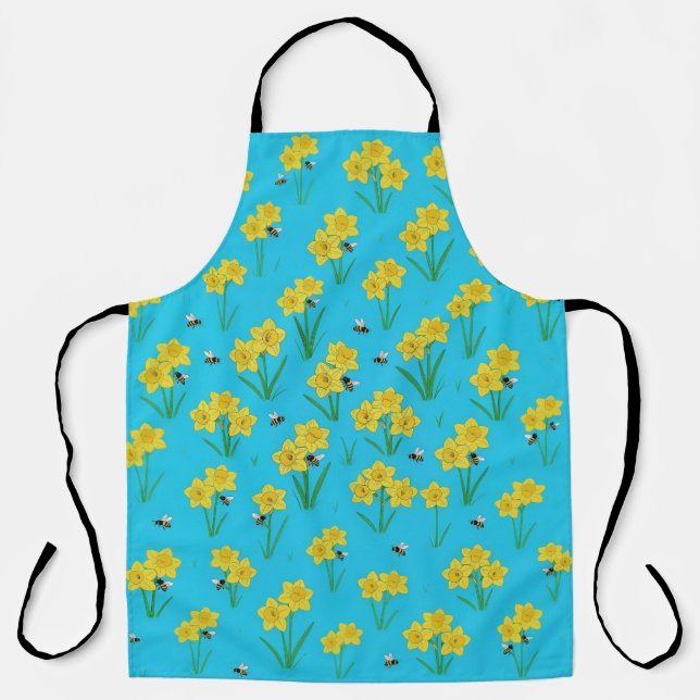 Tablier Vintage Spring Daffodils & Bumblebees Floral Apron (Recto)