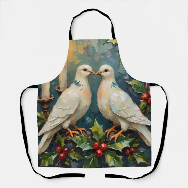 Tablier Vintage White Doves and Holly Garland Christmas (Recto)