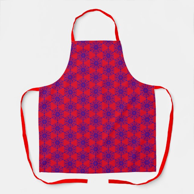 Tablier Violet à Noël Rouge Flocon de neige d'hiver Motif  (Recto)