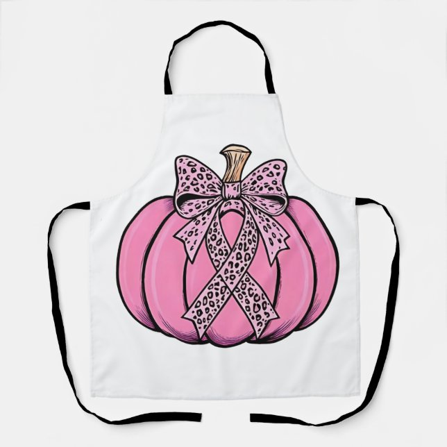 Tablier Visage de citrouille ruban rose Halloween cancer d (Recto)
