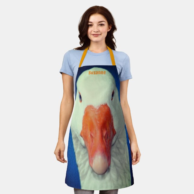 Tablier Visage personnalisé d'oie blanche mignonne (Porté)