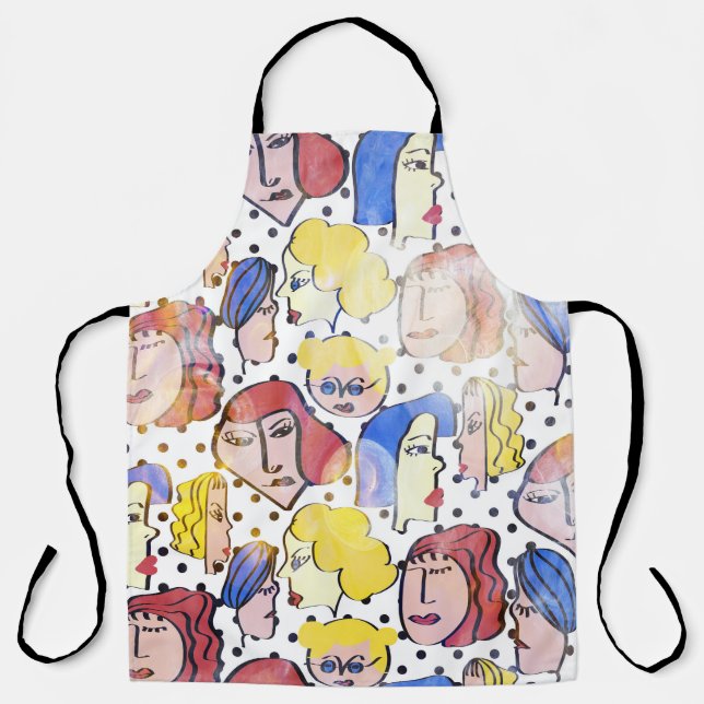 Tablier Visages de femme Abstraite, pois d'aquarelle. (Recto)
