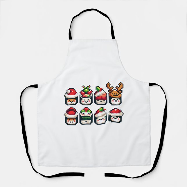 Tablier Visages de sushi de Noël - Jote Pixel Art Holiday (Recto)