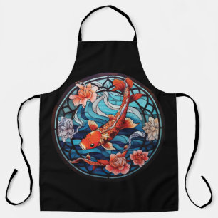Tablier Vitrail asiatique style Koi Poisson et Camellias