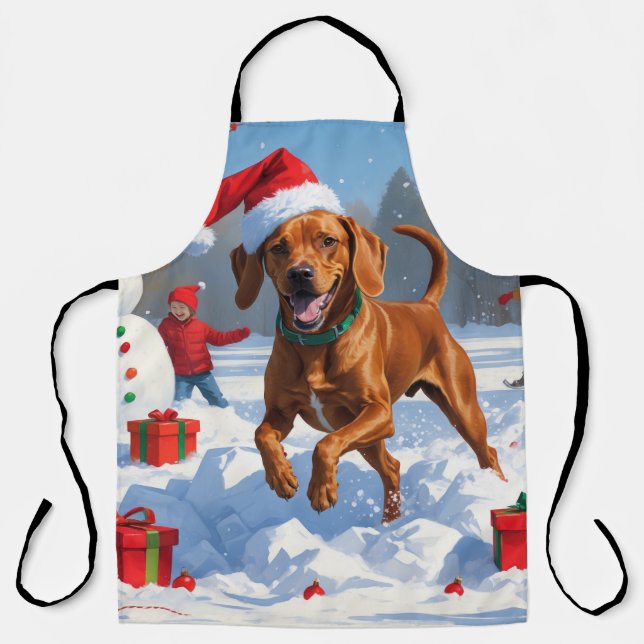 Tablier Vizsla coule en neige avec Casquette de Noël (Recto)