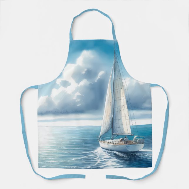 Tablier Voilier Solitaire à l'Horizon Bleu (Recto)