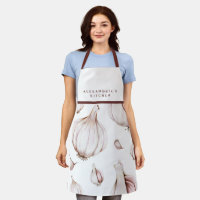 Votre nom + cuisine | Motif d'ail blanc