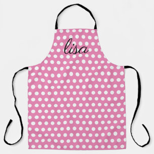 Tablier votre nom en rose et blanc points motif tendance