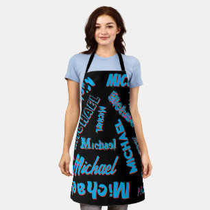 Tablier Votre nom motif monogramme bleu rouge noir couleur