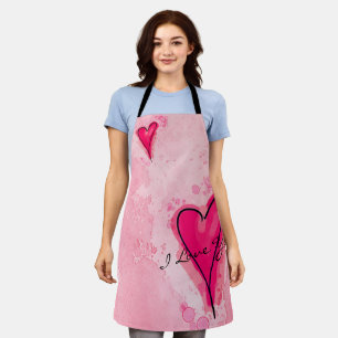 Tablier VOTRE TEXTE Aquarelle rose Coeur